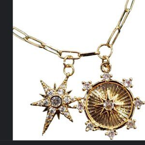 JENNIFER MILLER Gold Paperclip Link Sunburst Charm Necklace NEW